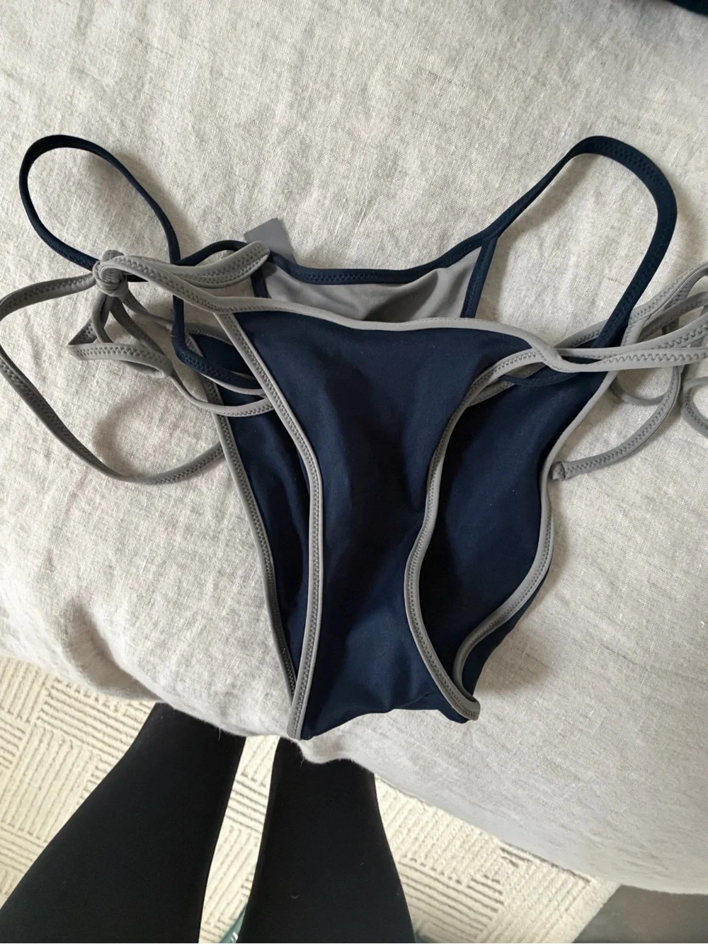 Skims Navy Blue Bikini with Gray Trim - Two-Piece String Set